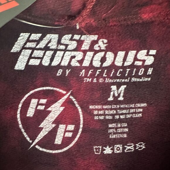 Fast & Furious By Affliction Red Tie-Dye Distressed Hoodie M 100% Cotton - Picture 5 of 9